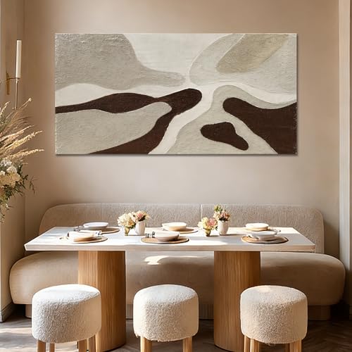 Hand-Painted Neutral Abstract Beige Art for LivingRoom Ready to Hang 24x48 - color: Brown, size: 48"L x 24"W