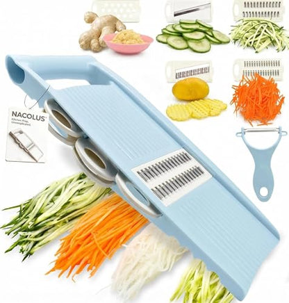 NACOLUS Handheld Mandoline Slicer for Kitchen, Vegetable Slicer Multi Blade Potato Chip, Veggie shredder, Vegetable Cutter, Julienne Shredder and peeler For Small Job In Kitchen Blue - color: Blue
