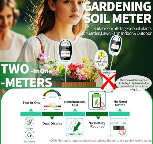 HSLGOVE Soil Test Kit, 2-in-1 Soil Moisture Meter/Soil PH Meter, Dual Screen Soil Tester, Soil Moisture Meter for Plants Watering/Gardening for Lawn,Farm Indoor&Outdoor Use-Pale Green