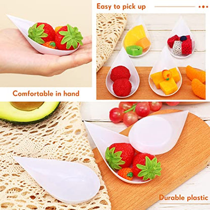 300 Pcs 4 Inch Appetizer Spoons Tear Drop Mini Appetizer Plates Disposable Plastic Tasting Spoons Asian, Mini Dessert Containers for Catering, Wedding, Birthday Party, Holiday Event (White) - color: White