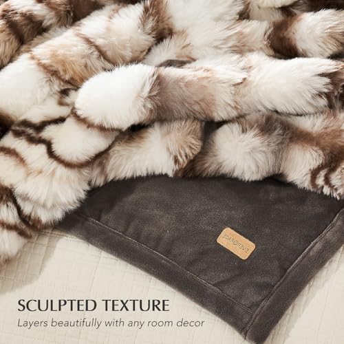 Faux Rabbit Fur Bubble Throw Blanket, 50"x60", Beige & Gray | Ultra Soft, Luxury Faux Rabbit Fur Throw, Thick Warm Bubble Blanket, Cozy Fluffy Reversible, for Bed, Couch, Chair, Sofa - color: Marble Beige & Grey Chocolate, size: 50"x60"