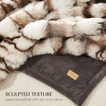 Faux Rabbit Fur Bubble Throw Blanket, 50"x60", Beige & Gray | Ultra Soft, Luxury Faux Rabbit Fur Throw, Thick Warm Bubble Blanket, Cozy Fluffy Reversible, for Bed, Couch, Chair, Sofa - color: Marble Beige & Grey Chocolate, size: 50"x60"