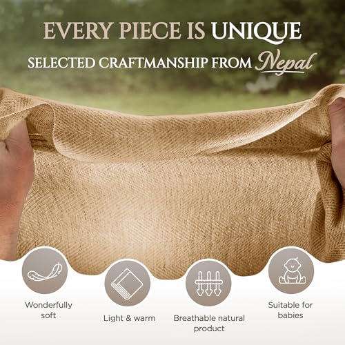 Cashmere Blanket – Hand Woven 100% Pure Wool Throw Blanket, 135 x 270 cm – Fine Herringbone Pattern Cozy, and Soft Blanket for Bed, Sofa, or Couch - Made in Nepal - color: Brown