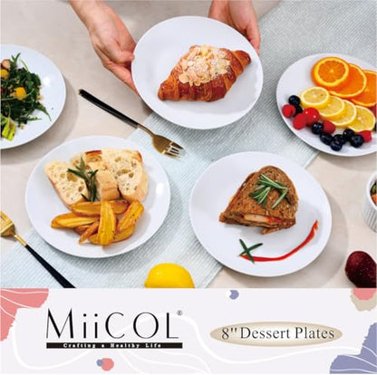 Miicol Ceramic White Appetizer & Dessert Plates Bundle, 6" and 8" Porcelain Serving Set of 12