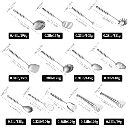 Stainless Steel Kitchen Utensils 13 PCS All Metal Set for Cooking | Food-grade 304;Dishwasher Safe;Made To Last;Meets All Needs;Great Choice for Gifts - color: Natural-13