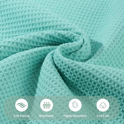MICROFI Waffle Weave Bath Towel Set, Microfiber, 4 Pieces (Body/Hair/Hand/Face), Quick Dry, Lightweight, Super Absorbent, Lint Free, 380 GSM (Turquoise) - color: Turquoise