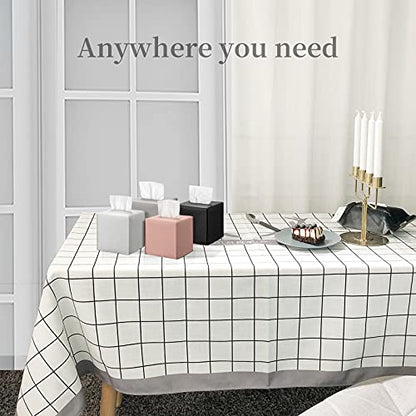 REGELETO Square Tissue Box Cover, Pu Leather Tissue Box Holder with Bottom Belt Modern Stylish Tissue Box Organizer for Bathroom, Bedroom, Hotel, Office Desk 5"X5"X5"-Off White - color: Single Off-white