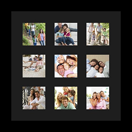 ArtToFrames Collage Photo Frame Single Mat with 9-3x3 Openings with Satin Black Frame and Black mat. - color: 9 - 3x3 - (2146), size: Black