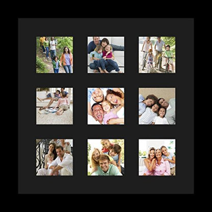 ArtToFrames Collage Photo Frame Single Mat with 9-3x3 Openings with Satin Black Frame and Black mat. - color: 9 - 3x3 - (2146), size: Black