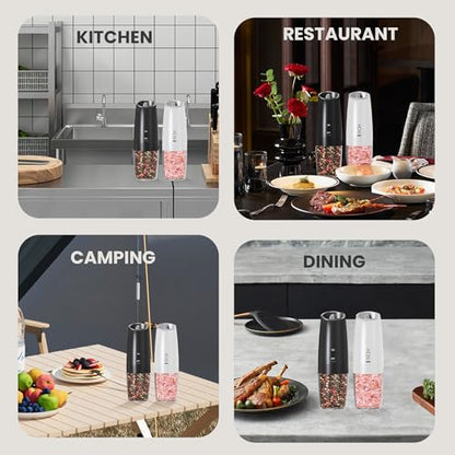 Rechargeable Gravity Salt Pepper Grinder Set, 2 Pack (Black&White) | Gravity-Activated Rechargeable Grinders With Led Light & Adjustable Coarseness, No Extra Batteries For Kitchen Seasoning - color: Rechargeable/2pcs/Black&White