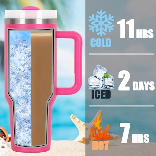 4 Pack 40 Oz Tumblers with Handle Bulk, Double Wall Vacuum Insulated Stainless Steel Tumblers with Lid and Straw, 40 oz Cup with Silicone Spill Proof Stopper Set (Black-2,Hot Pink-2) - color: Black-2,Hot Pink-2