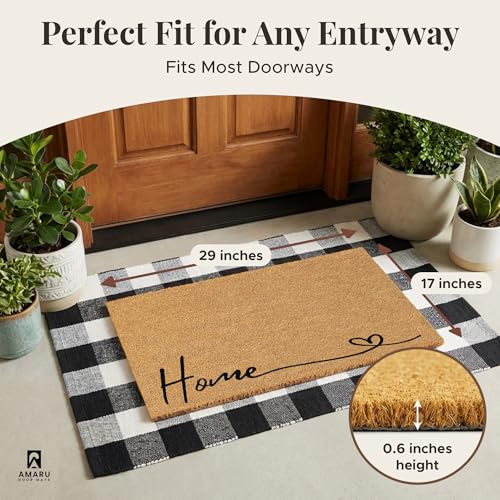 Coir Welcome Mat, Non-Slip, Home Heart Classic, 17x29 in | 100% Natural Coir, Anti-Shedding, Durable PVC Backing, Traps Dirt and Mud, Indoor and Outdoor Entryway, Easy to Clean - color: Home Heart Classic