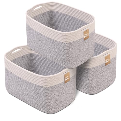 CHAT BLANC Cotton Rope Baskets for Organizing | Storage Baskets for Shelves | Rope Basket for Storage, Small Laundry Baskets, Woven Baskets for Storage, Dog Toy Bin, Baby Basket,Off White &Gray 3 Pack - color: Creamy White & Gray7