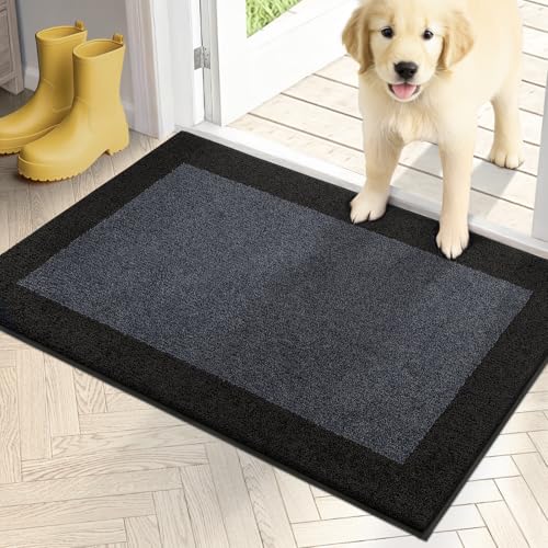 PURRUGS Dirt Trapping Indoor Door Mat, 20" x 32", Bluish Grey & Charcoal | Machine Washable, Non-Slip, Waterproof TPR Backing, Super Absorbent, Low Profile, Entryway Rug for Muddy Paws and Shoes - color: Bluish Grey & Charcoal, size: 20" X 32"
