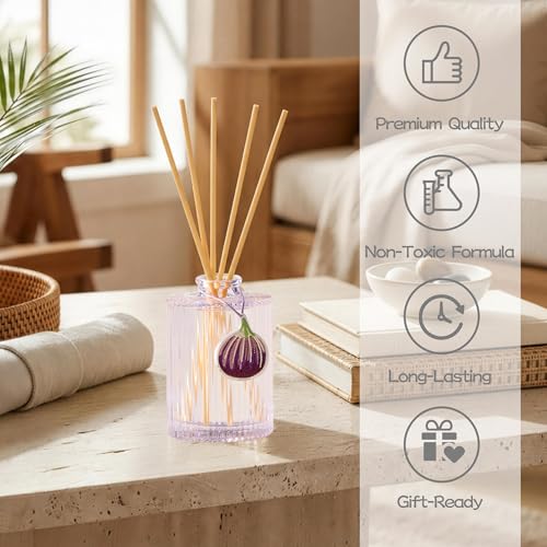Reed Diffuser, Fig Blossom Scent Oil Diffuser, 6.09 fl oz | 8 Reeds, Long-Lasting Home Fragrance, Bathroom Bedroom Shelf Decor & Gifts - color: Purple(fig Blossom)