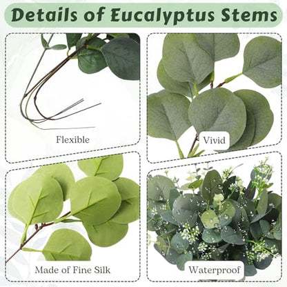 Eucalyptus Leaves Stems 30 PCS, 4 Kinds Mixed Artificial Greenery Stems for Wedding Decor Vase Floral Arrangement Centerpiece