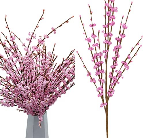 5Pcs Macaron Pink Artificial Jasmine Flowers Stem for Vase DIY Wreath Decor | 29.5" Faux Jasmine Flower Bouquet Long Stems Tall Vase Filler Pussy Willow Branches Home Wedding Table Centerpieces Decor - color: Macaron Pink, size: 5pcs-29.5''