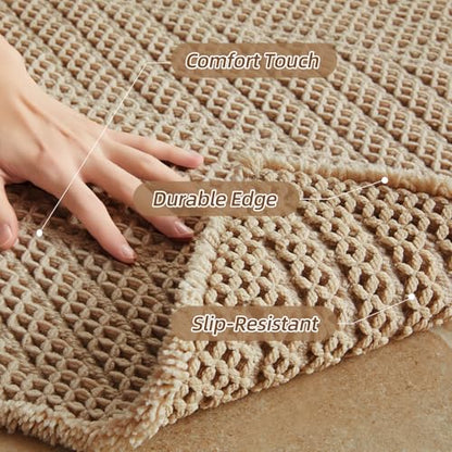 Sunfly Waffle Runner Rug Bathroom, Boho Bath Mat Super Absorbent & Quick Dry, Non-Slip Washable with Tassels, Ultra Soft Farmhouse Long Bathroom Rug 24"x60" Beige - color: Beige, size: 2' x 5' (Rectangular)