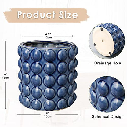 6 Inch Ceramic Planter Pot for Indoor Plants with Drainage Hole Bubble Flower Planter Hobnail Plant Pot Garden Planter Blue Succulent Plant Pot Utensil Holder - color: Blue # 6 Inch