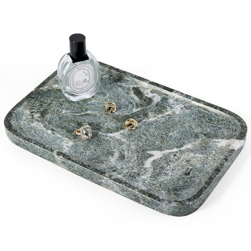 Marble Tray, 12"x8" Natural Marble Vanity Tray for Countertop Bathroom Kitchen Dresser, Marble Catchall Trays for Perfume Jewelry, Decorative Rectangular Tray Home Decor(Green) - color: Indian Green
