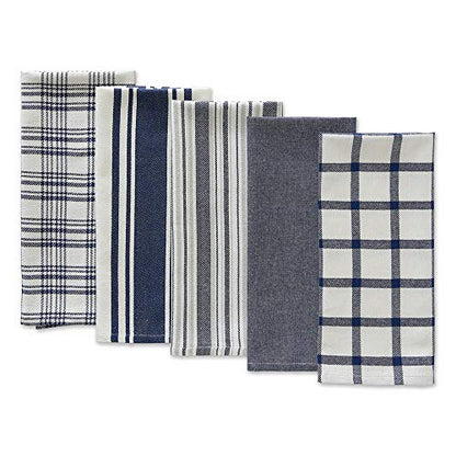 DII Assorted Woven, Kitchen Dishtowel Set, 18x28, Nautical Blue, 5 Piece - color: Nautical Blue