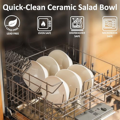 Teocera 7 Inch Salad Bowls Set of 6, 18 oz Large Soup Bowls– Microwave & Dishwasher Safe, for Pasta, Snacks, White - color: White, size: 18 Ounce