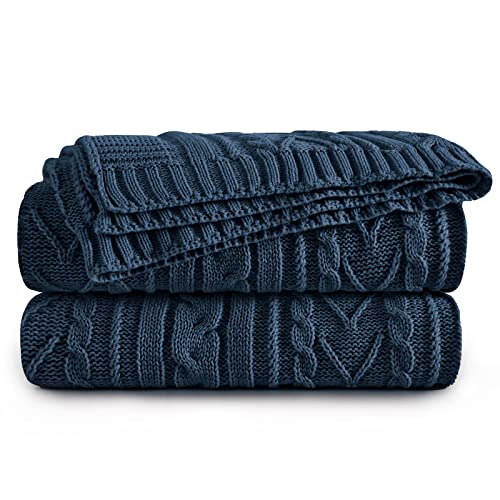 Aormenzy Navy Blue Cable Knit Throw Blanket, 50" x 60" | Acrylic Knitted Blanket, Soft Cozy, Throw Blankets, For Couch Bed Sofa - color: Navy Blue, size: 50" x 60", Throw