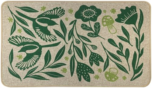 SHIYUE Spring Green Floral Bird Decorative Doormat, Seasonal Summer Low-Profile Switch Rug Door Mat Floor Mat for Indoor Outdoor 17x29 Inch SYCH06 - color: Green Floral Bird