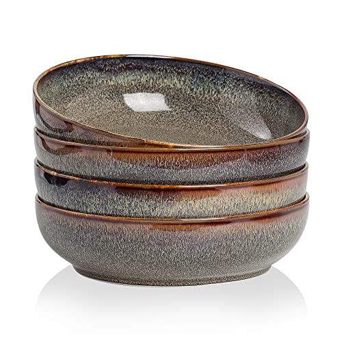 30oz Ceramic bowls set of 4-8" serving bowls for Kitchen,Pasta,Salad-Dishwasher & Microwave Safe Perfect for Housewarming, Thanksgiving, Christmas-Caramel Brown - color: Caramel Brown
