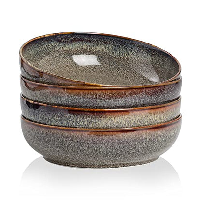 30oz Ceramic bowls set of 4-8" serving bowls for Kitchen,Pasta,Salad-Dishwasher & Microwave Safe Perfect for Housewarming, Thanksgiving, Christmas-Caramel Brown - color: Caramel Brown