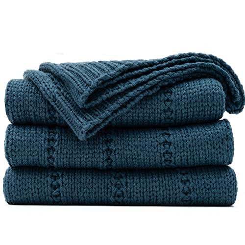 RECYCO Cable Knit Throw Blanket, Navy Blue, 60"x80" | 3.6LB, Soft Lightweight Warmth Layer, Breathable All Season Use, Decorative Home Accent, for Couch, Bed, Sofa - color: Navy Blue, size: 60"x80"