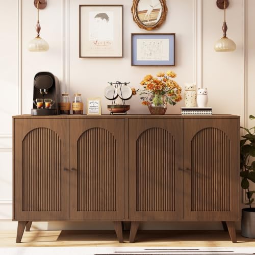 Sideboard Buffet Cabinet with Storage,Accent Cabinet,Storage Sabinet | Farmhouse Coffee Bar Cabinet with Adjustable Shelf & Solid Wood Legs for Living Room, Kitchen, Entryway, Walnut*2 pc - color: Walnut*2
