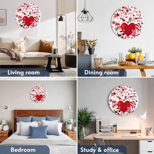Happy Valentine's Day Silent PVC Wall Clock 12 Inch Gnomes Round Wall Clock Red Love Heart Tree Hanging Clock for Kitchen Non Ticking Battery Operated Living Room Pink Mute Clock - color: Gnomecbt5750, size: 12x12inch(30x30cm)