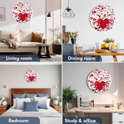 Happy Valentine's Day Silent PVC Wall Clock 12 Inch Gnomes Round Wall Clock Red Love Heart Tree Hanging Clock for Kitchen Non Ticking Battery Operated Living Room Pink Mute Clock - color: Gnomecbt5750, size: 12x12inch(30x30cm)