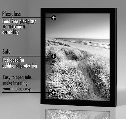 Americanflat 8x10 Picture Frame 5-Pack - Slim Molding - Black | Polished plexiglass front, wall or tabletop display with included easel, sawtooth hangers included, secure turn-tab backing - color: Black, size: 8x10
