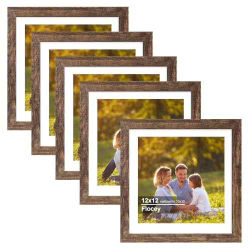 12x12 Picture Frame 5 Pack, Rustic Brown Photo Frame, Display Pictures 10x10 with Mat or 12x12 without Mat for Horizontal or Vertical Wall and Tabeltop Display - color: Rustic Brown, size: 12×12-5PACK