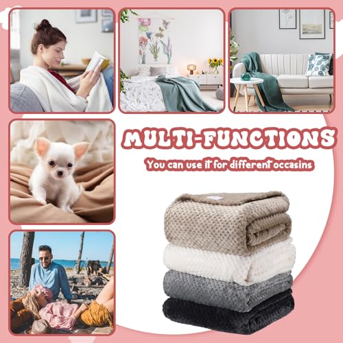 Newwiee 4 Pcs Fleece Throw Blanket, 3D Waffle Textured,Neutral Color | Soft Lightweight Set for Couch Bed Sofa, Warm Winter Throws, No Shedding Pilling, Flannel Waffle Texture, 50x60 Inch - color: Neutral Color