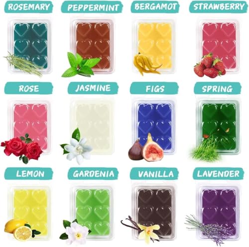 pliadvbu Scented Wax Melts Heart for Scented Wax Warmer - 100% Soy Melts - 12 Fragrances X 6 Heart Home Fragrance for DIY Candle Warmer
