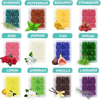 pliadvbu Scented Wax Melts Heart for Scented Wax Warmer - 100% Soy Melts - 12 Fragrances X 6 Heart Home Fragrance for DIY Candle Warmer