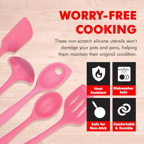 Chef Craft - Premium Silicone Kitchen Tools and Utensils Set, Non-Scratch, Withstands Temperatures up to 450°F, BPA-Free, 5 Piece Cooking Utensils Set, Pink - color: Pink, size: 5 Piece Set