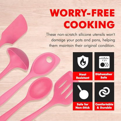 Chef Craft - Premium Silicone Kitchen Tools and Utensils Set, Non-Scratch, Withstands Temperatures up to 450°F, BPA-Free, 5 Piece Cooking Utensils Set, Pink - color: Pink, size: 5 Piece Set