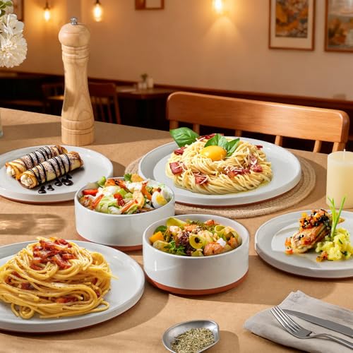 LIANYU 24 Pieces Porcelain Dinnerware Sets, Premium Plates and Bowls Set | High-Fired Ceramic Dishes Set for 8, Chip & Scratch Resistant, Microwave Dishwasher Safe, White - color: Cloud White
