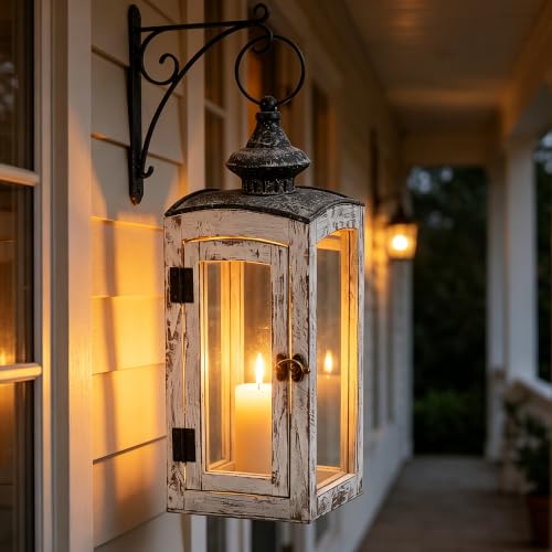 5"x15" Wooden Dome Lantern Made of Solid Fir Wood and Real Glass in Whitewash Finish with Grey Metal Top, Hurricane Lantern, Farmhouse (Whitewash, 5"x5") - color: Whitewash, size: 5"x5"