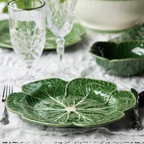 Le Jardin Green Cabbage Plates - Dinner, SET OF FOUR -11" Sculpted Green Stoneware Leaf Plates – Seasonal Garden-Inspired Tableware for Spring & Summer Dining and Entertaining - size: Large