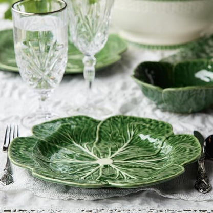 Le Jardin Green Cabbage Plates - Dinner, SET OF FOUR -11" Sculpted Green Stoneware Leaf Plates – Seasonal Garden-Inspired Tableware for Spring & Summer Dining and Entertaining - size: Large