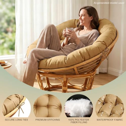 ARTPLAN Round Papasan Chair Cushion Tufted Swing Seat Pad with Ties | 47"x47"x4"tufted round chair cushion, polyester cover&fluffy fiber fill, fixed ties fit papasan, swing&wicker indoor chairs - color: Light Brown