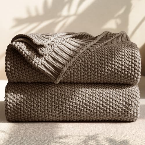 100% Cotton Cable Knit Throw Blanket, Lightweight Soft Knit Blanket for Sofa Couch Bed, Breathable All-Season Throw, Cozy Decorative Blanket, 50 x 60 Inch,Taupe - color: Taupe, size: Throw(50" X 60")