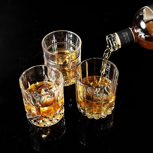 KANARS Crystal Whiskey Glasses Mixed 10 Oz Scotch Glasses Set of 6 | Rock Bar Tumblers 3 Patterns in Luxury Gift Box for Birthday, Anniversary, Housewarming, Father's Day and Wedding - color: Set of 6