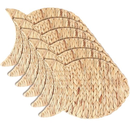 Set of 6 Fish Woven Placemats Water Hyacinth Nautical Placemats Large Wicker Rattan Chargers for Dining Table, Farmhouse Boho Weave Plates Chargers Coastal Beach Theme House Table Decor
