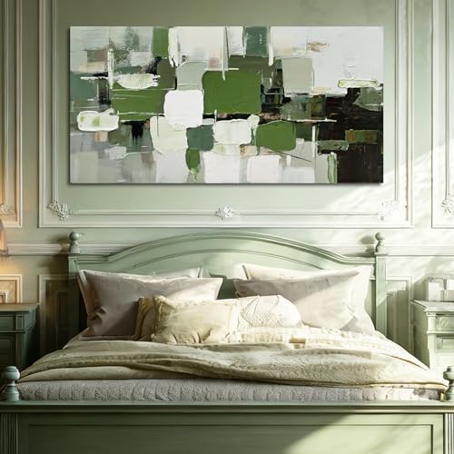 Abstract Geometric Canvas Wall Art Green White Black Living Room 24x48 Inch - color: White and Green and Black, size: 48"L x 24"W